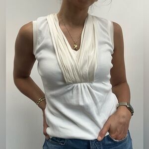 Vintage Y2K Etcetera White Ivory Cotton Satin Silk Sleeveless Tank Top Size S